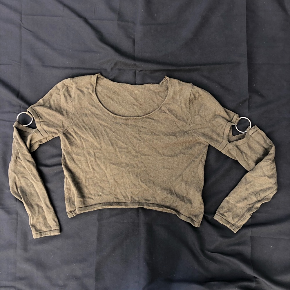 Army green long sleeve shirt with silver rings